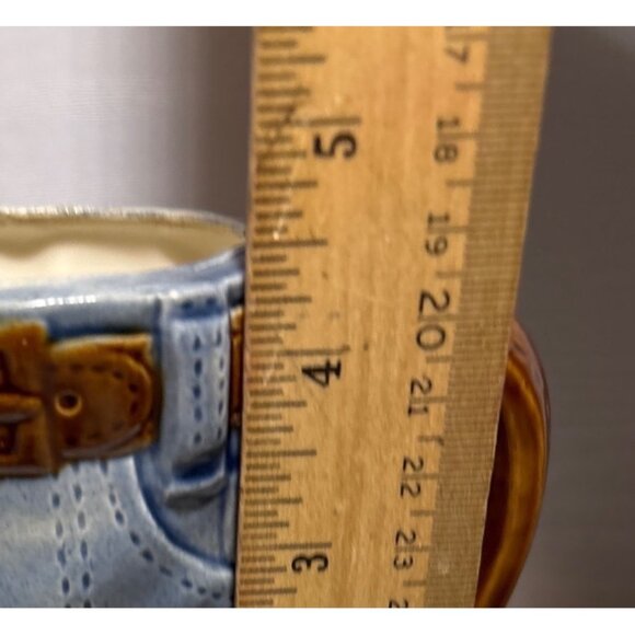 Vtg  Jeans Shaped Mug Planter Belt Handle 1977 By RON Molds Blue & Brown - Picture 7 of 9